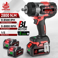 2800Nm 1/2'' Cordless Impact Wrench Brushless Motor Driver with 2 Batteries US