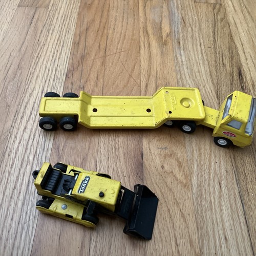 "Mini camión Tonka años 70 remolque Low Boy con cargador juguete de acero prensado 11""" - Imagen 6 de 15