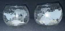 Flame Bouyants Etched Glass Globe Floating Flame-Candle, Pair Complete! c.1975  
