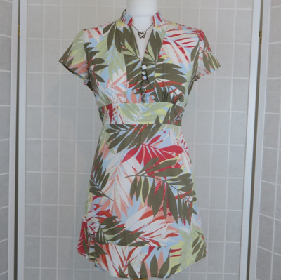 Rocha John Rocha Tunic Top UK 12 Multicoloured Palm Print 100% Cotton Tie Backs