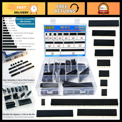 190PCS 2.54mm Female Pin Headers Assortment Kit for Arduino, Raspberry Pi, STEM