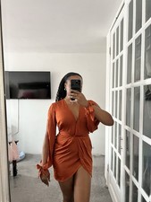 Satin Open Sleeve Mini Wrap Dress