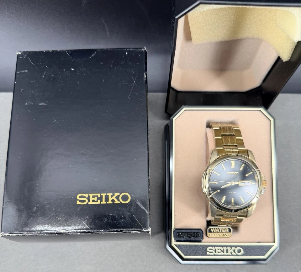 VINTAGE Seiko 100m Day Date Quartz 7N43-0AZ0 (2000) New Battery ORIG BOX! - Image 4 of 4
