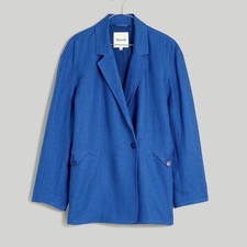 New Madewell Double Breasted Crossover Blazer 100 Linen Bluestone Size Medium