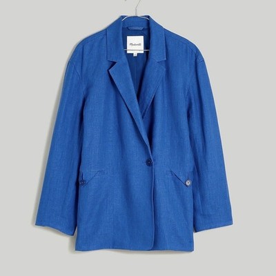 New Madewell Double Breasted Crossover Blazer 100% Linen Bluestone Size Medium
