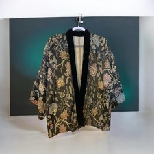 VTG Men Unisex 50s Brocade Chinese Floral Print Smoking Jacket Kimono Sz XL/XXL