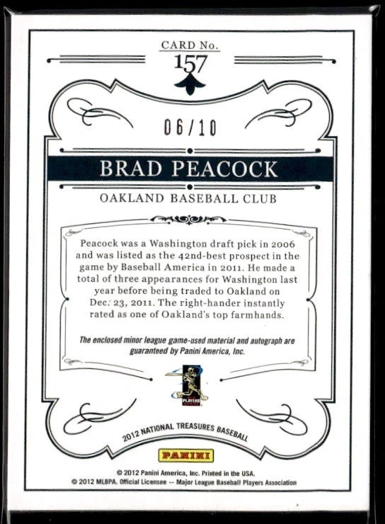 L26,104 - 2012 Panini National Treasures Black #157 Brad Peacock Jersey Auto /10 - Image 2 of 2