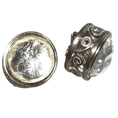 Vintage Robert Rose Clip-On Earrings Crackle Glass Fronts Silver Tone Scroll 