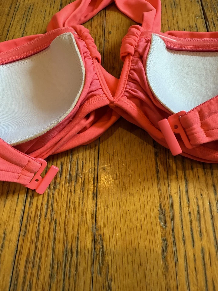 Top de bikini Seafolly para mujer 8 AU US 4 rosa coral halter torcido frontal acolchado natación Foto 4 de 4