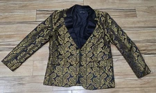 Barry Wang Blazer Mens Small Black Gold Paisley Jacquard Suit Jacket Sport Coat