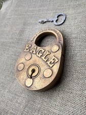 Antique Eagle Brass Padlock & Key Works! 3 Inches Made In USA Early 20th Century