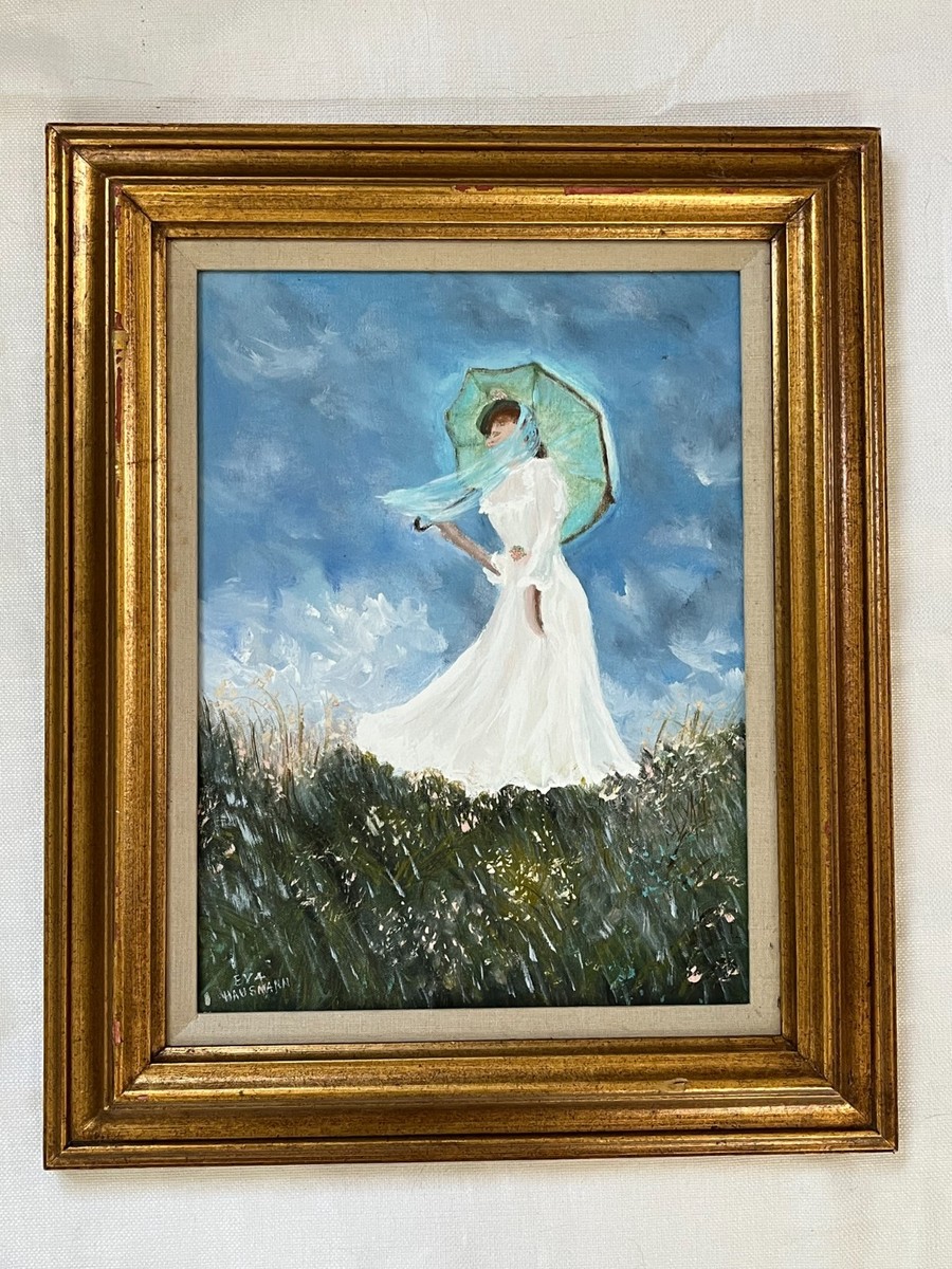 Vintage Eva Hausmann original oil painting A lady with umbrella signed  framed | eBay