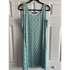 Tango Mango Geometric Floral Print Sleeveless Shift Dress Womens Large Green