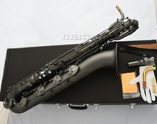 Professional Matte Black nickel Baritone Saxophone Sax Low A With 2 Necks