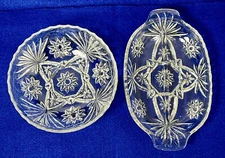Vintage Star of David Glass Handled Divided Relish Tray & Serving Bowl Set