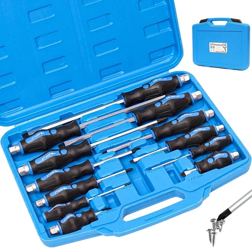 12Pc Heavy Duty Magnetic Screwdriver Set Anti-Slip Slotted & Cross-Head Tool Box