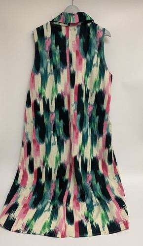 For Cynthia Linen Dress Cowl Neck Hi Low Midi Green Pink Brush Strokes Women 2X - Picture 5 of 11