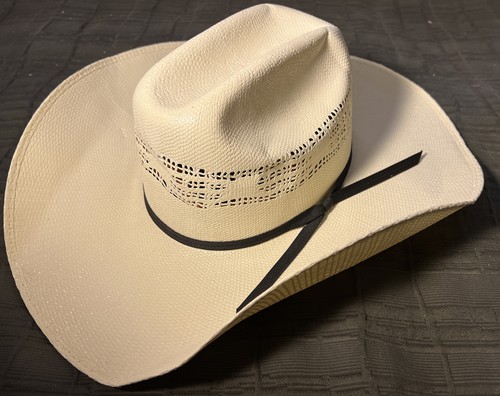 RESISTOL Straw Hat 7X Cowboy Hat RR Collection Size 56 / 7 New Black Band - Picture 7 of 9