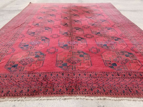 Authentic Hand Knotted Vintage Afghan Turkmen Wool Area Carpet Rug 10.3x8.0ft