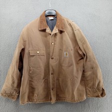 Vtg Carhartt Jacket Mens XL Brown Corduroy Collar Chore Work Twill Blanket