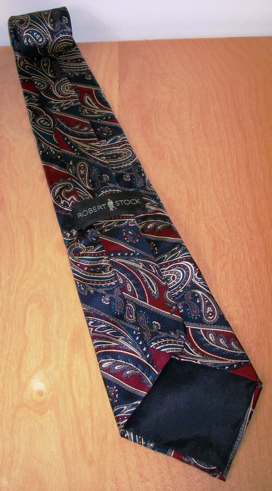 Corbata Robert Stock roja y azul cachemira para hombre de seda 58" de largo x 3,75" de ancho (D511) Foto 3 de 4