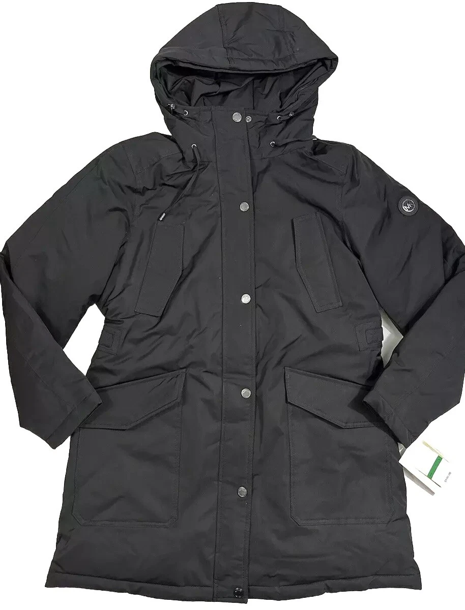 Parka cappotto lungo invernale donna Michael Kors taglia large con cappuccio nero caldo nuovo