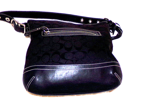 vtg y2k 9362 COACH black C leather slim Silver shoulder bag purse file wristlet - Picture 5 of 12