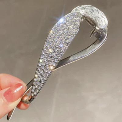 MARKENLOS Haarspange Schwarz und Silber Haarklammer Strass Haarkralle luxuriöses Geschenk