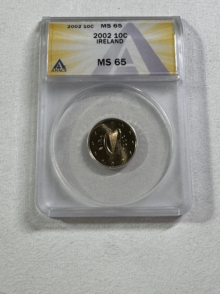 Irlanda 2002 10 centavos graduado como nuevo 65 por ANACS Foto 2 de 4