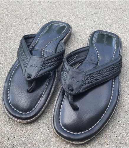 Tommy Bahama Mens Anchors Away Leather Flip Flops Sandals Braided Black Size 11 - Picture 4 of 8