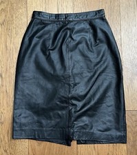 VTG Nordstrom s Brass Plum 80s High Waisted Black Leather Pencil Midi Skirt Sz 3