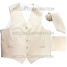 New Men's Tuxedo Vest Necktie  Hankie set prom party wedding formal Ivory