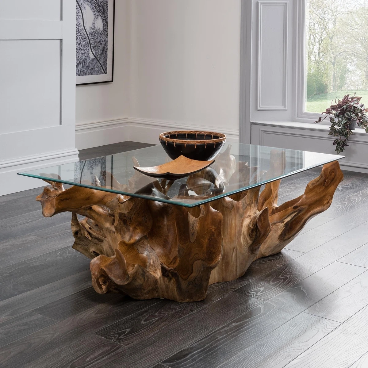 Tree root coffee table online with glass top