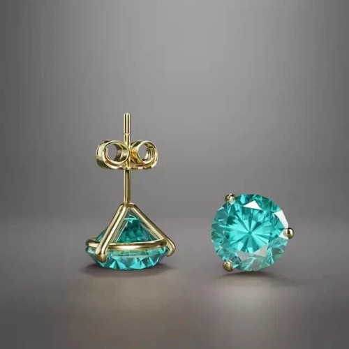 6mm Round Cut Lab Created Topaz Solitaire Stud Earrings 14K Yellow Gold Plated - Picture 2 of 8