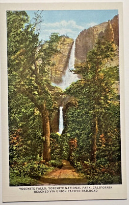 Vintage UNION PACIFIC RAILROAD OVERLAND ROUTE Postcard Yosemite Falls CA D5