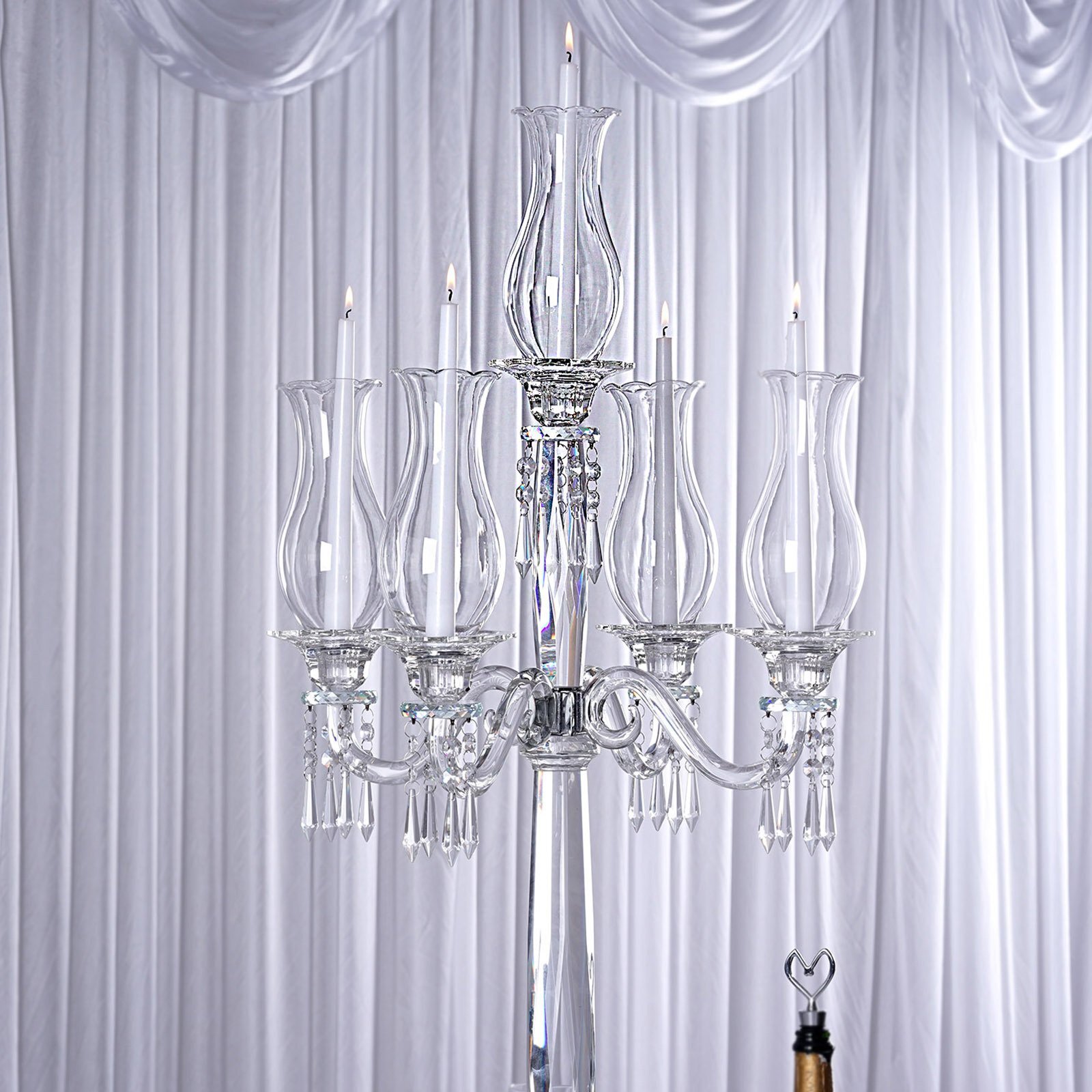 40" CLEAR 5 Arm Crystal GLASS Candelabra Hurricane Taper CANDLE HOLDER Party