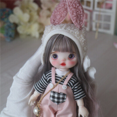 1/8 BJD Doll Rabbit Hat Girl Puppe Free Face Make up + Eyes Wig Figure Toys Gift