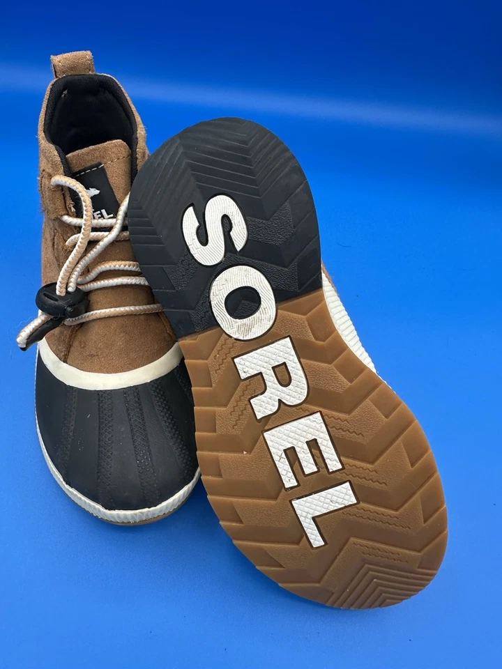 Sorel Out N About 1V Juvenil Talla 2 Lt Marrón Gamuza Negro Impermeable Botines Foto 3 de 4