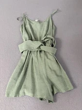 Heart and Arrow Romper Womens 10 Green Textured Belted Sleeveless Polka Dot NWT