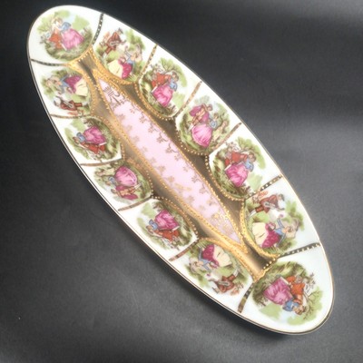 1940's ROYAL VIENNA Porcelain Dish Fragonard Courting Couples Scenes Pink & Gold