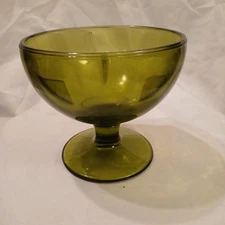 Vintage Indiana Glass Avocado Green Footed Dish/ Pedestal Desert Bowl MCM Retro