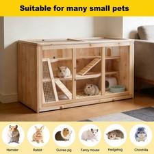 Large Wooden Hamster Cage with Acrylic Windows Multi-Level Small Pet Habitat