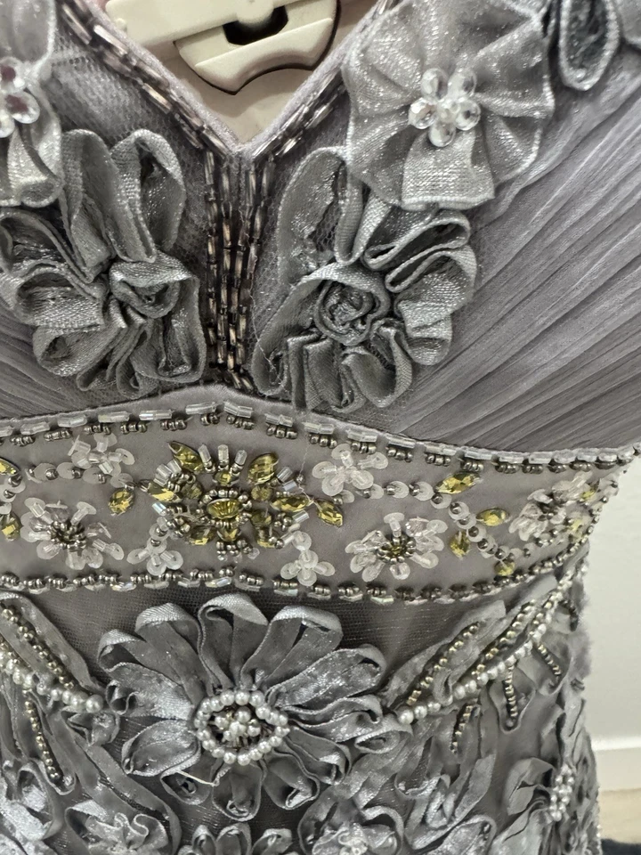 Sue Wong 夜曲串珠连衣裙 4 银花卉刺绣派对鸡尾酒 — 第 4/4 张图片