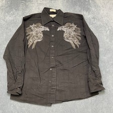 Eighty Eight Shirt Mens Medium Black Cotton Embroidered Long Sleeve Button Up