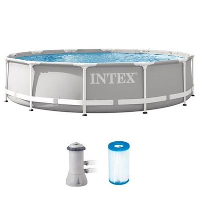 Intex 12 Foot Prism Frame Above Ground Swimming Pool with Pump & Pool Ladder