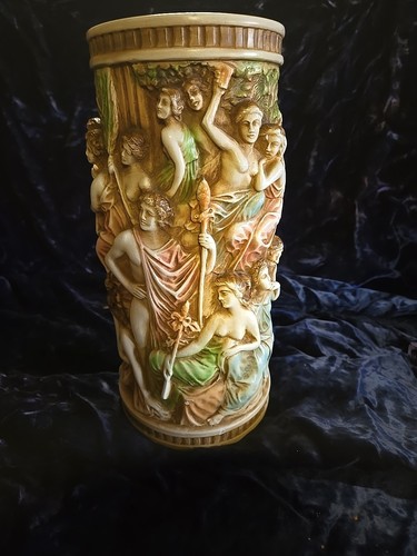 Jarrón vintage estilo griego romano tiza relieve hedonismo Baco Dioniso 11 - Imagen 1 de 6