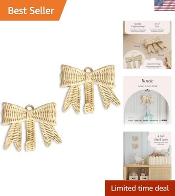 Handwoven Rattan Bow Wall Hooks Set of Two 5.9 × 5.1 in   Decorative Wall Hoo...
