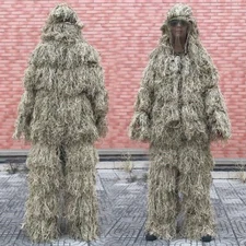 Tan Woodland Camouflage Ghillie Suit Sniper Desert  Fluff Hunting Set Tan Suits