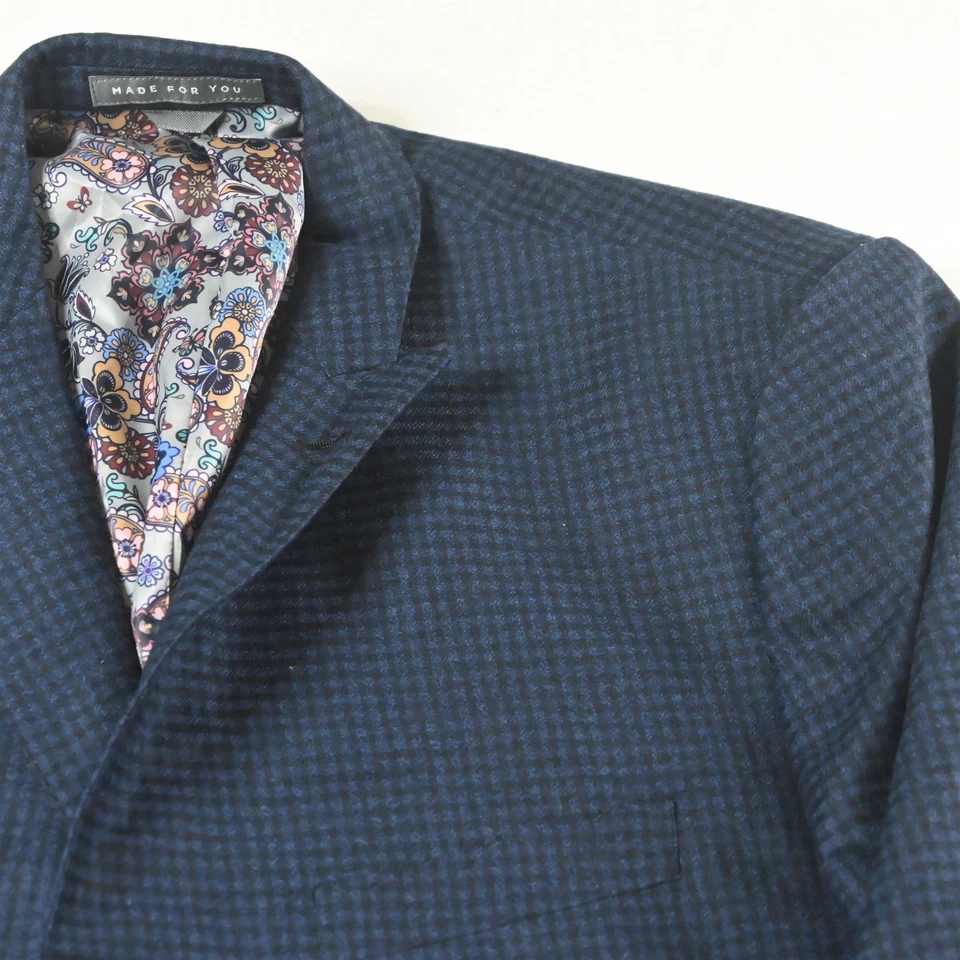 Indochino 46S Blue Check Flannel 100% Wool Slim Mens Suit Jacket Sport Coat - Image 2 of 4