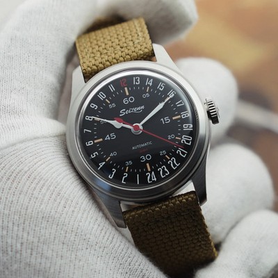 MERKUR Retro Skin Diver Watch 38mm Automatic Mechanical 50m Waterproof 24H